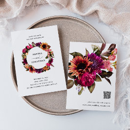 Fet Blommigt | Färgämnen och Elegant med QR-kod Spara Datumet