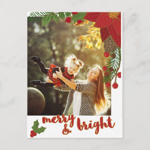 Fet Blommigt Merry och Bright Calligraphy Photo Helg Vykort