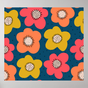 Fet blommigt Scandinavian mönster: Sömlös dekoder Poster