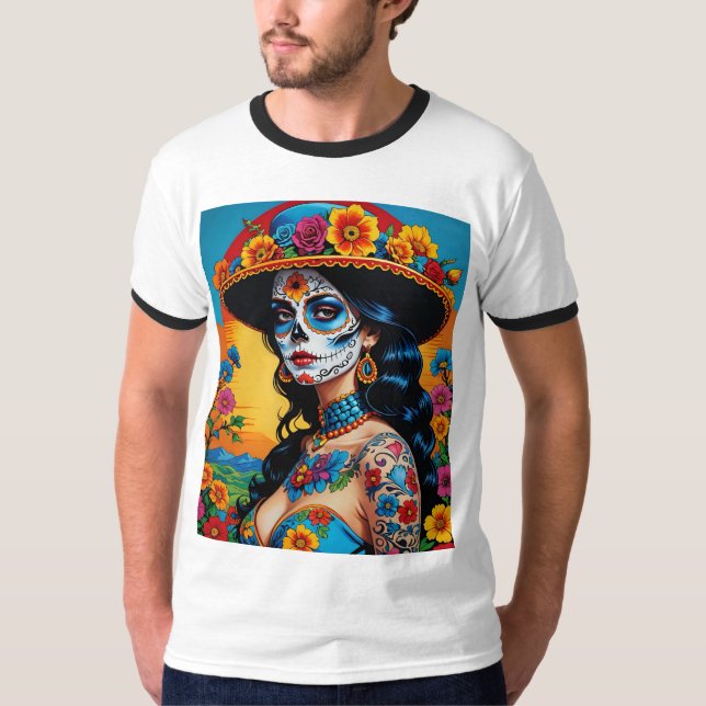 Fet Blommigt Sugar Skull Beauty Shirt T (Framsida)