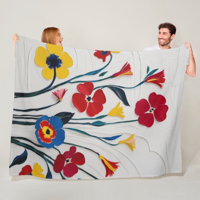 Fet Blommigt Vattenfärg i Vibrant Färg Fleecefilt (På plats)