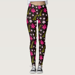 Fet blommönster på svart bakgrund leggings