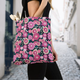 Fet blommönster rosa och burgundgirotote tygkasse