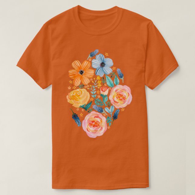 Fet-blommor på Mörk Teal T Shirt (Design framsida)