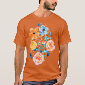 Fet-blommor på Mörk Teal T Shirt
