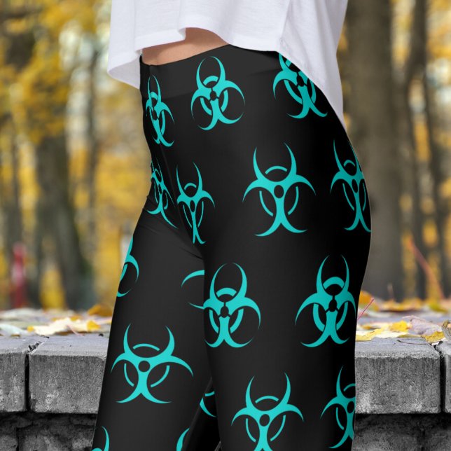 Fet Blue - Black Biohazard Mönster Leggings (Biohazard Blue on Black Leggings)