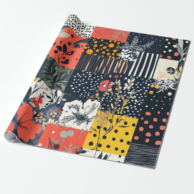 Fet botaniskt lappverksdesign presentpapper (Utrullad)