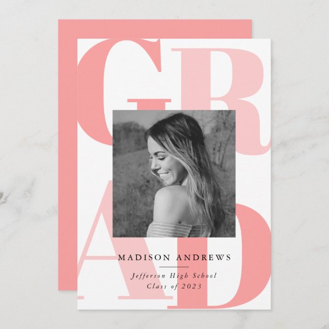 Fet Brev Coral | Foto-Studentfest Inbjudningar (Fram/baksida)