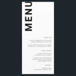 Fet Brev minimalt enkelt, vitt Bröllop-meny Meny<br><div class="desc">Denna minimala enkla vita Bröllop-meny med fet stil kommer att vara underbar för det moderna Bröllop. Menyn är dubbelsidig,  all text är redigerbar. Matchningsartiklar finns i Stationery Collection of Black and White Bold Brev i min butik WOWweds.</div>