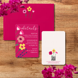 Fet & Bright Fuchsia Rosa Blommigt Bröllop QR-kod Tilläggskort