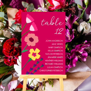 Fet & Bright Fuchsia Rosa Colorful Blommigt Bröllo Bordsnummer