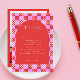 Fet Bright Red Rosa Mid Century Mod Photo Bröllop Tack Kort