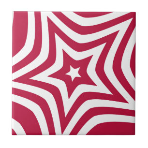 Fet & Bright Red & White Star i en Vector Mönster Kakelplatta