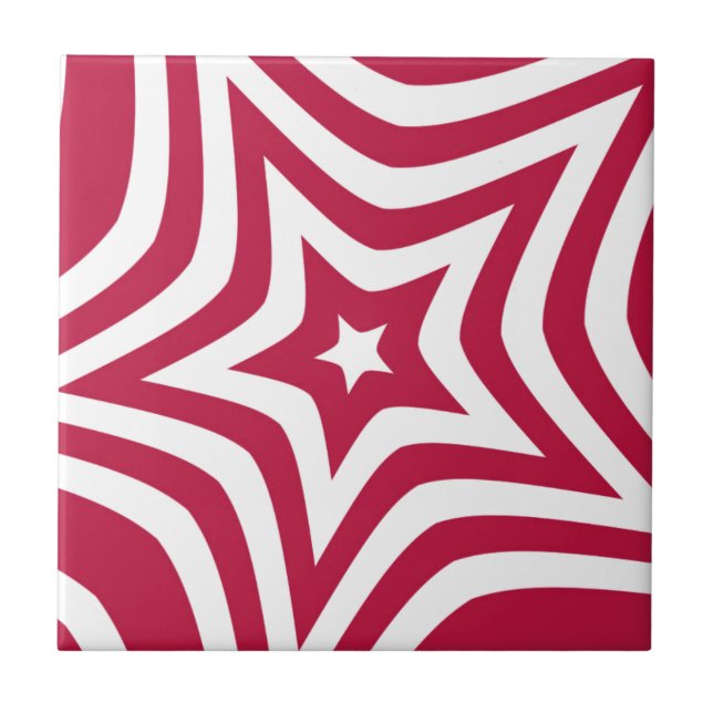 Fet & Bright Red & White Star i en Vector Mönster Kakelplatta (Framsidan)