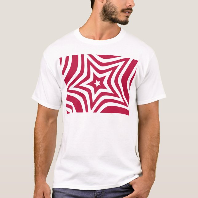 Fet & Bright Red & White Star i en Vector Mönster T-shirt (Framsida)