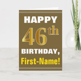 Fet, Brun, Falsk Guld 46-årsdag med Namnkort Kort