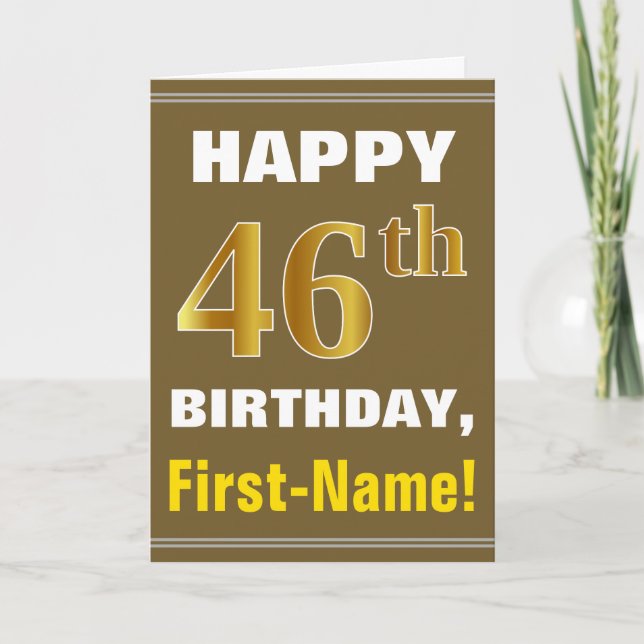 Fet, Brun, Falsk Guld 46-årsdag med Namnkort Kort (Framsida)
