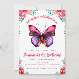 Fet, Butterfly Watercolor Blommigt Birthday Inbjudningar