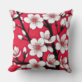 Fet Cherry Blommar Illustration on Red Kudde