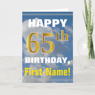 Fet, Cloudy Himlar, Faux Guld 65e Birthday + Namn Kort