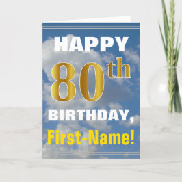 Fet, Cloudy Himlar, Faux Guld 80 Birthday + Namn Kort