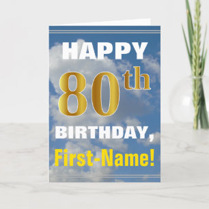 Fet, Cloudy Himlar, Faux Guld 80 Birthday + Namn Kort