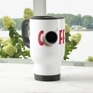 Fet COFFEE-text svart röd vit Resemugg