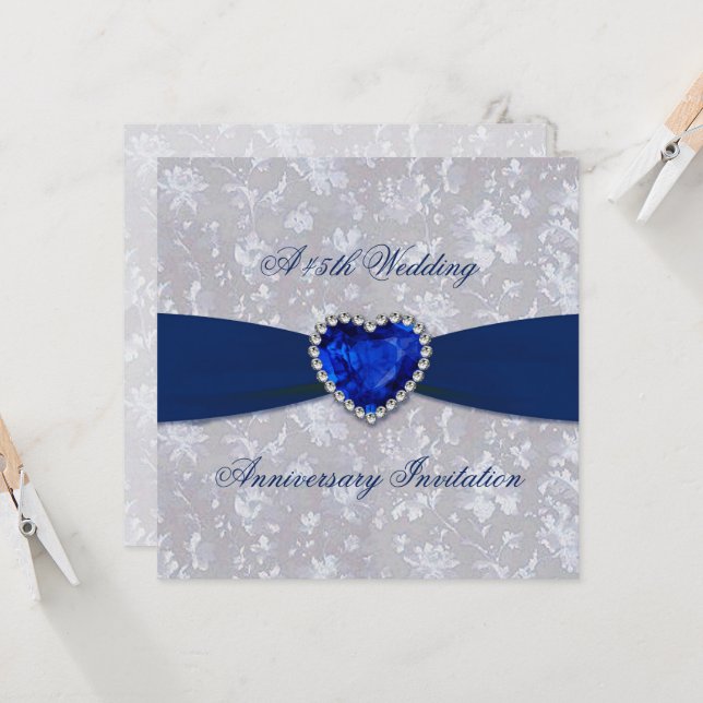 Fet Damask 45-årsjubileum 13,3x13,3 cm Invitations Inbjudningar (Fram/Back In Situ)