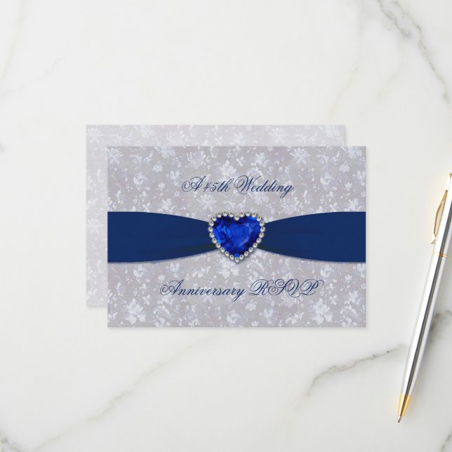 Fet Damask 45-årsjubileum RSVP-kort OSA Kort (Fram/Back In Situ)