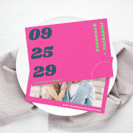 Fet datum rosa & grön retro fotowebbsida bröllop spara datumet