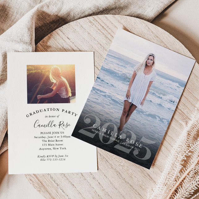 Fet Elegance 2025 Studenten fotoinbjudan Inbjudningar (Bold Elegance 2025 Graduation Photo Invitation)