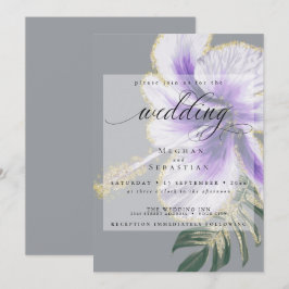 Fet Elegant Ametyst Lila Blommigt Bröllop Inbjudningar