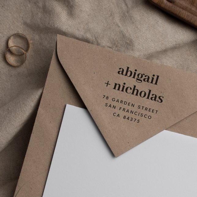 Fet Elegant Couppets Namn Bröllop Returadress Stämpel (Bold Elegant Couple's Names Wedding Return Address Rubber Stamp)