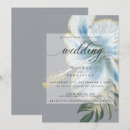 Fet Elegant Dusty Blue Blommigt Bröllop Inbjudningar