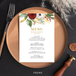 Fet Elegant Red Guld Blommigt Monogram Bröllop Meny
