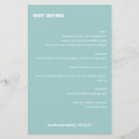 Fet enkel Aqua Blue Simple Personligt bröllp Menu