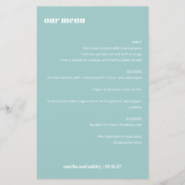 Fet enkel Aqua Blue Simple Personligt bröllp Menu