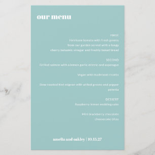 Fet enkel Aqua Blue Simple Personligt bröllp Menu