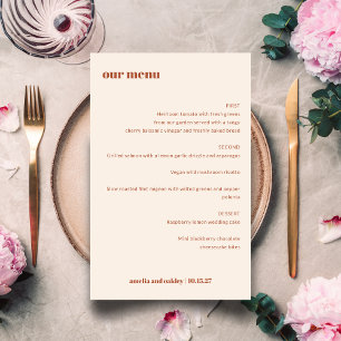Fet enkel Boho Rust Simple Personligt bröllp Menu