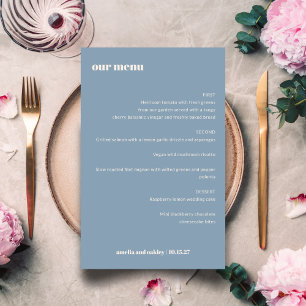 Fet enkel Dusty Blue Simple Personligt bröllp Menu