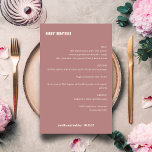 Fet enkel Dusty Ro Simple Personligt bröllp Menu<br><div class="desc">Cute Fold Minimalist Dusty Ro Fall Retro Simple Personligt bröllp Menu</div>