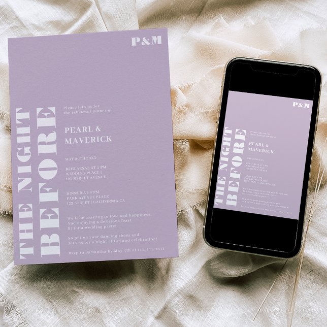 Fet, enkel lavender bröllop-repetitionsmiddag inbjudningar (Skapare uppladdad)