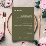 Fet enkel Olive Fall Simple Personligt bröllp Menu<br><div class="desc">Cute fet,  minimalistiskt olivflödesreducerande enkel Personligt bröllp-meny</div>