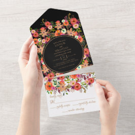Fet Fall Blommigt Bröllop alla i en inbjudan