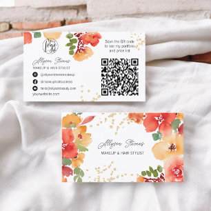 Fet fall blommigt guld makeup hair logotyp qr kod visitkort