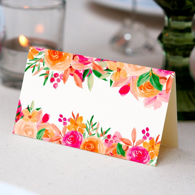 Fet fall blommigt vattenfärg möhippa namn placeringskort (Bold fall floral watercolor bridal shower name place card)
