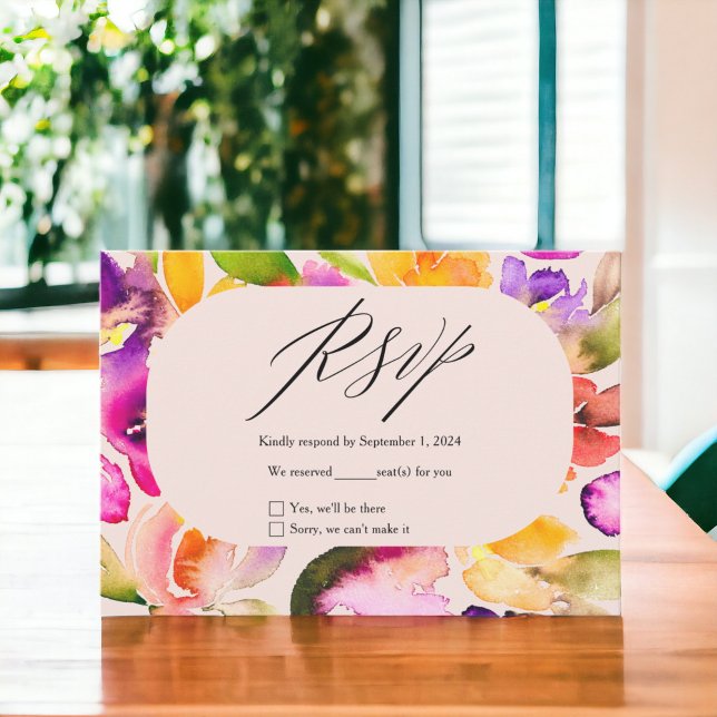 Fet fall överstorlek blommigt vattenfärg bröllop OSA kort (Bold fall oversize floral watercolor wedding RSVP card)