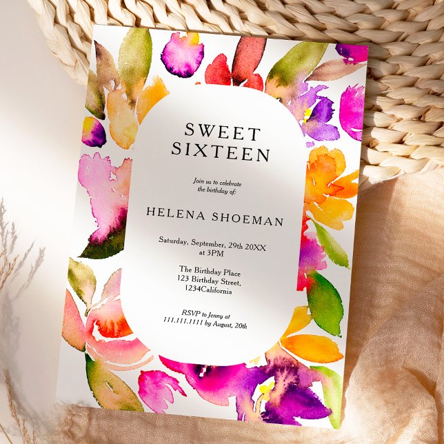 Fet fall överstorlek blommigtens vattenfärg Söt 16 Inbjudningar (Bold fall oversize floral watercolor Sweet 16 Invitation)
