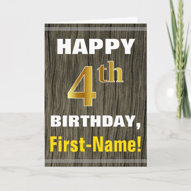 Fet, Falskt Trä, Falskt Guld 4-årsdag + Namn Kort (Framsida)