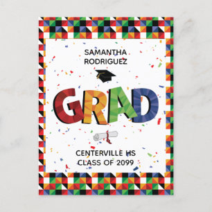 Fet Färgad Mönster Grad Party Inbjudan